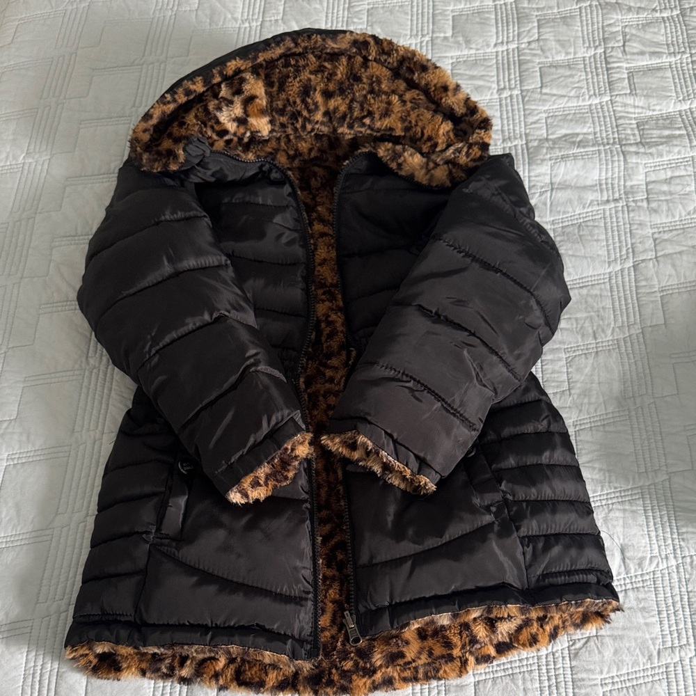 Steve Madden Black Puffer Jacket with Faux Fur Trim